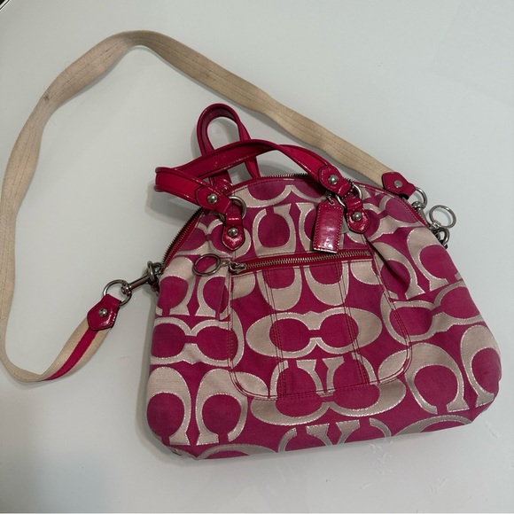 Coach Pink Tan Crossbody Handbag Logo Rare VS6 Medium - Picture 1 of 6